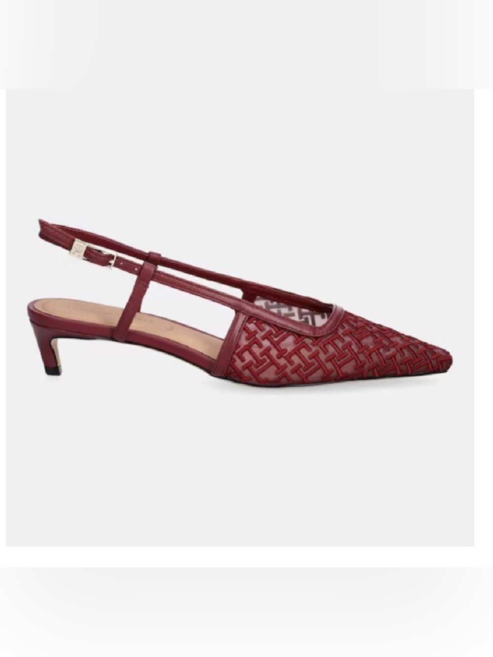 NWT Tommy Hilfiger Burgundy Embroidered Slingback Kitten Heels Womens size 8.5